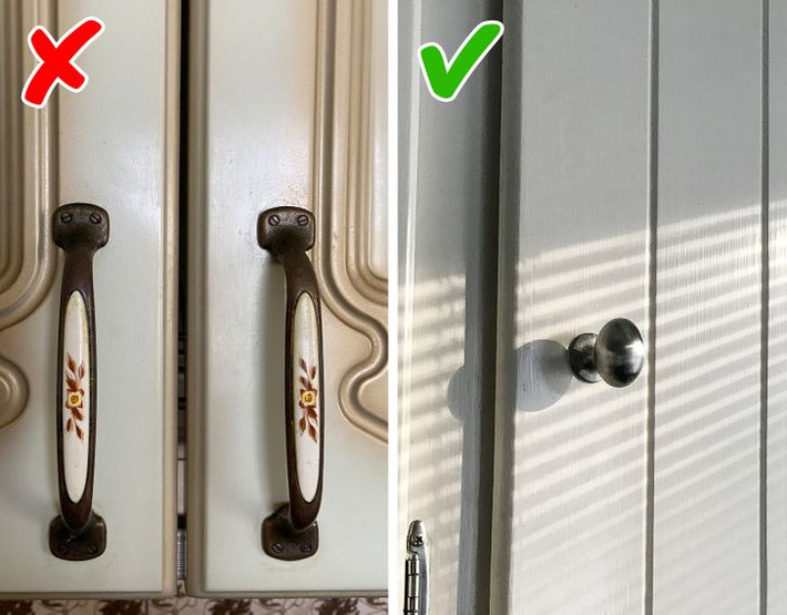Nội thất có tay cầm thiết kế phức tạp sẽ khiến nhiều bụi bẩn chất đống trên đó. Để không mất nhiều giờ và một khoản tiền thay thế tay cầm, hãy lựa chọn loại tay cầm có bề mặt nhẵn và màu sắc đơn giản.