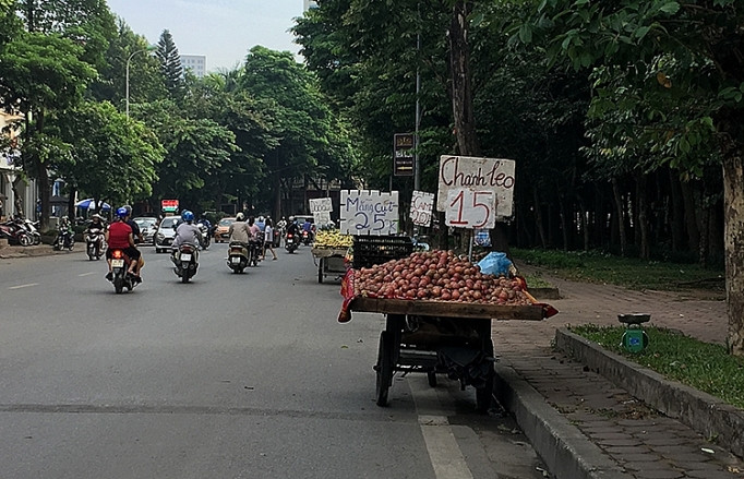 Trên nhiều tuyến đường, phố ở Hà Nội và TP HCM không khó để bắt gặp những tấm biển bán hàng được tiểu thương quảng cáo với các loại trái cây khác nhau như: mận, quýt, nho, dưa lưới…Ảnh: Công thương.