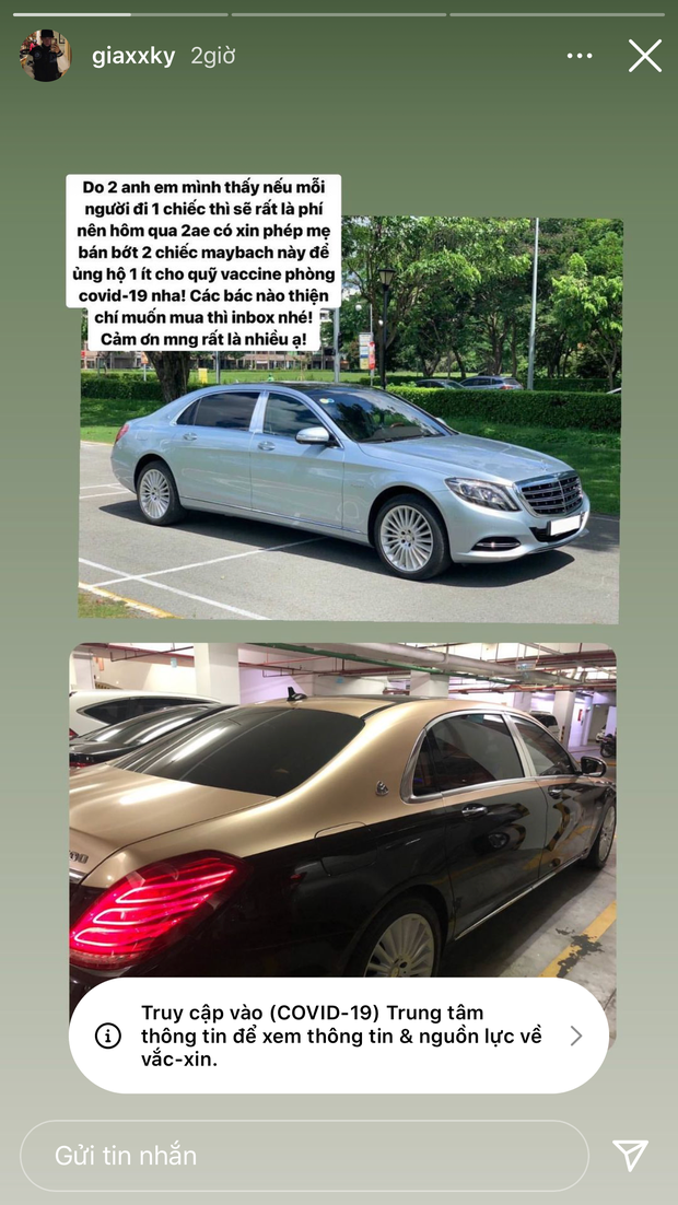 Mới đây, rich kid Gia Kỳ bất ngờ đăng story rao bán 2 chiếc Maybach. Trong đó, 1 chiếc là Mercedes Maybach S500 từng khiến dân tình trầm trồ và 1 chiếc là xe của em Gia Kỳ.