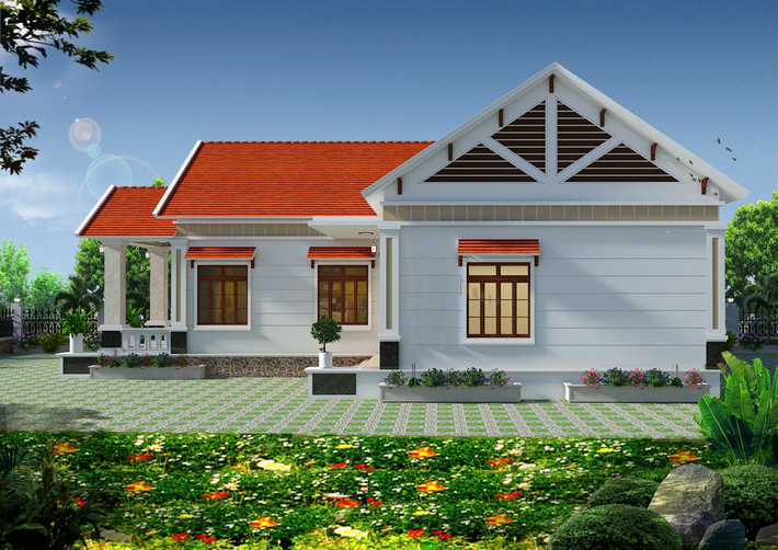 Nếu diện tích rộng hơn, gia chủ có thể chọn nhà chữ L mái tôn giả ngói thiết kế sang trọng.