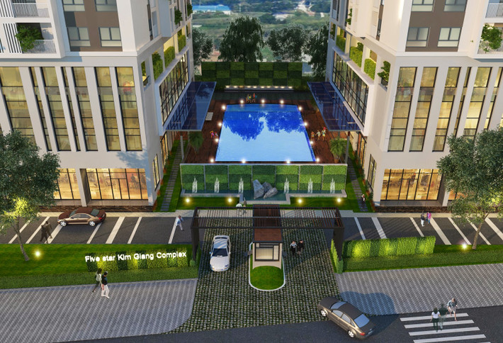 Ảnh phối cảnh thiết kế dự án Five Stars Kim Giang. Không gian nối giữa 2 tòa nhà sẽ là nơi đặt bể bơi ngoài trời.