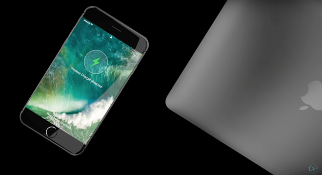Để người dùng cảm giác được đây là sản phẩm của tương lai, iPhone 8 concept tích hợp sạc không dây và khả năng phát hiện nguồn sạc đang ở gần.