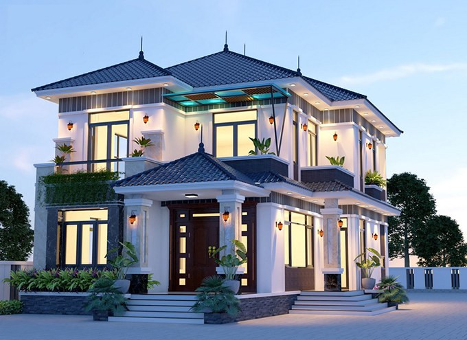 Nhà 2 tầng mái Nhật sở hữu kiểu dáng nhẹ nhàng, thanh thoát, toát lên nét duyên dáng của vẻ đẹp phương Đông. Ảnh: Wedo