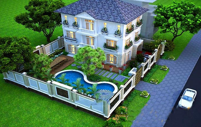 Mẫu biệt thự mini có hồ bơi thoáng mát và tiện nghi. Ảnh: Wedo