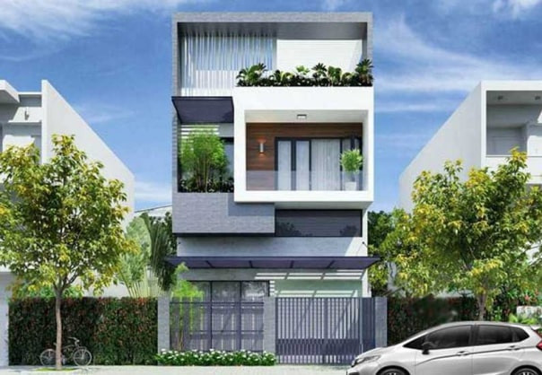 Nhà phố 2 tầng sử dụng hình khối để tạo nét cho căn nhà trở nên khỏe khoắn và nổi bật. Ảnh: Thietkenhadepvn.