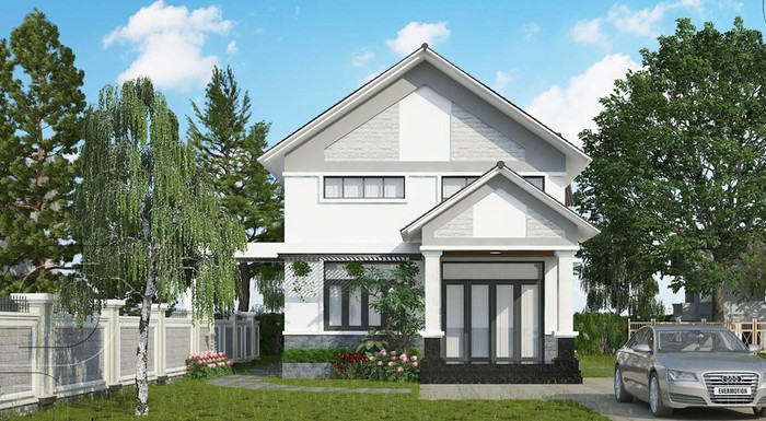 Mẫu nhà vườn mái thái có gác lửng đang là xu hướng được ưa chuộng bởi vừa tiết kiệm chi phí, vừa tăng diện tích diện sử dụng. Ảnh: Neohouse.