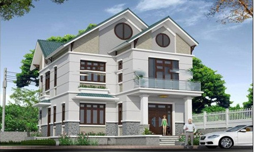  Biệt thự mái thái tân cổ điển được thiết kế vuông vức cùng khuôn viên sân vườn rộng rãi. Ảnh: Shc.