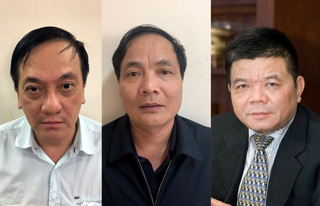 Hai người bị bắt giam cùng ông Trần Bắc Hà là Trần Lục Lang, nguyên Phó tổng giám đốc BIDV và Kiều Đình Hòa, nguyên Giám đốc BIDV Chi nhánh Hà Tĩnh. Ảnh: Bộ Công an.