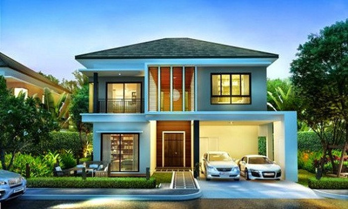 Nhà vườn 2 tầng thiết kế hiện đại, sử dụng màu sắc sang trọng nổi bật trẻ trung. Ảnh: Nhabinhduong.