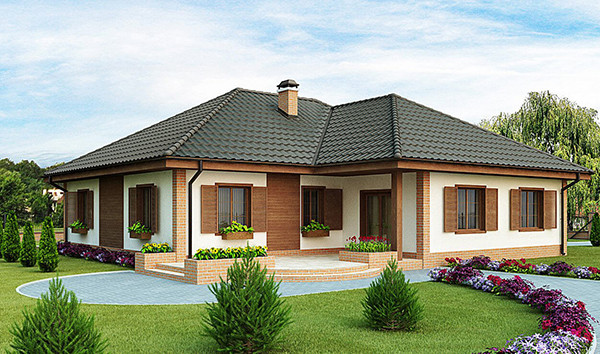 Mẫu nhà vườn 1 tầng mái thái thiết kế theo kiến trúc hiện đại với khoảng không phía ngoài vườn nhỏ xinh, xanh mướt. Ảnh: Internet.