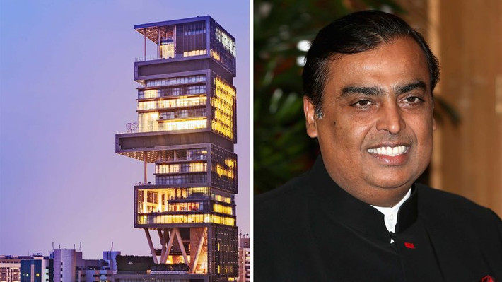 Mukesh Ambani sở hữu tòa nhà đắt nhất thế giới với giá trị khoảng 1 tỷ USD. Ngôi nhà có 27 tầng và 9 thang máy cùng với hồ bơi, nhà hát gia đình và phòng tập thể dục. Ảnh: Architectural.