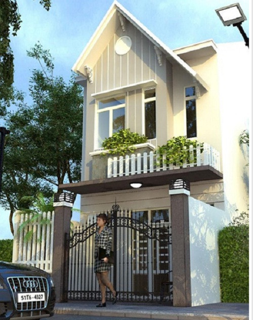 Nhà 2 tầng dịu dàng và cuốn hút với màu sắc nhẹ nhàng cùng chi tiết trang trí bắt mắt. Ảnh: Xaydungnamlong.