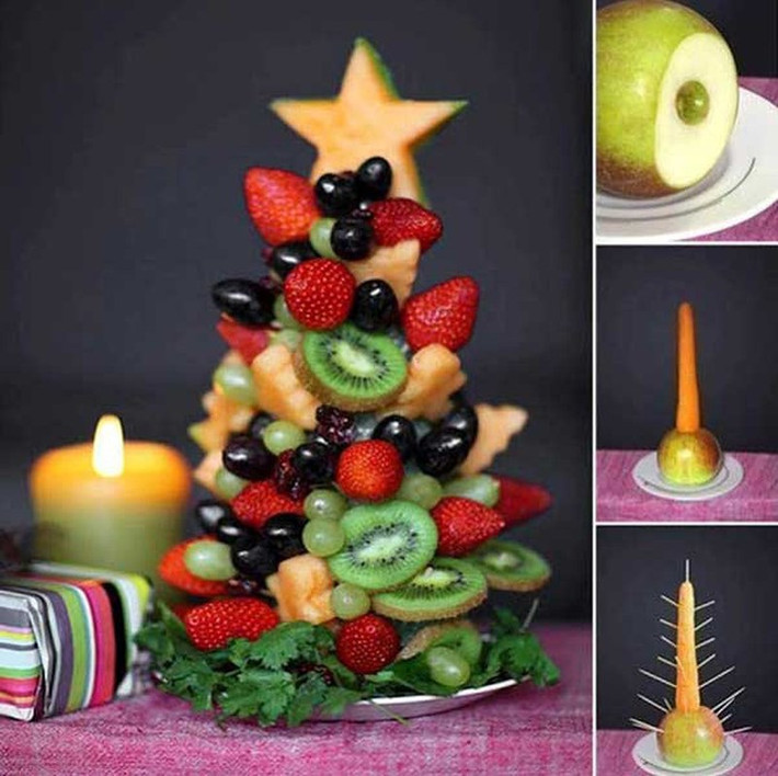 Cây thông Noel được kết thành từ nhiều loại hoa quả.