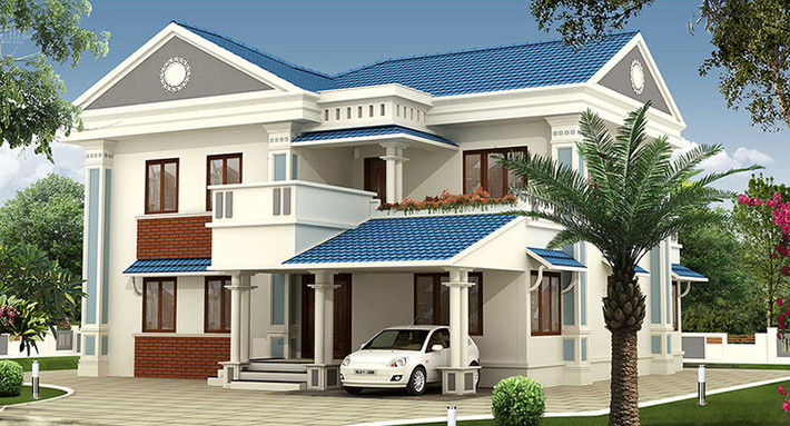 Nhà mái thái kiểu Pháp sử dụng các cột trụ tròn nhưng các chi tiết trang trí cột đã tối giản hơn. Ảnh: Kientrucsuvietnam.