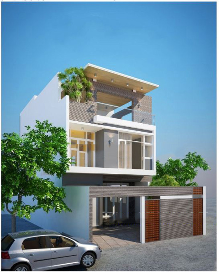 Biệt thự 2 tầng 70m2 đẹp hút mắt ngay từ cổng vào. Chất liệu kính được tận dụng khi thiết kế ban công mang đến vẻ đẹp hiện đại. Ảnh: Arcviet.