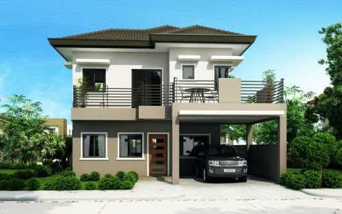 Biệt thự nổi bật với mái ngói nâu, sơn trắng ghi xám hài hòa. Gara để xe thiết kế gọn gàng dưới tầng trệt. Ảnh: Internet.