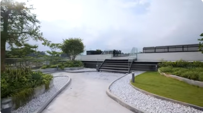 Sân thượng rộng rãi trồng nhiều cây xanh.