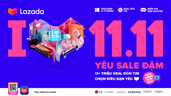 Không chịu thua kém, trên trang Lazada, khung giờ từ 0h – 2h ngày 11/11, Lazada tặng mã miễn phí vận chuyển toàn quốc 20.000 đồng cho đơn hàng từ 20.000 đồng, tung mã miễn phí vận chuyển 50.000 đồng cho đơn hàng từ 149.000 đồng. Ảnh: Lazada.