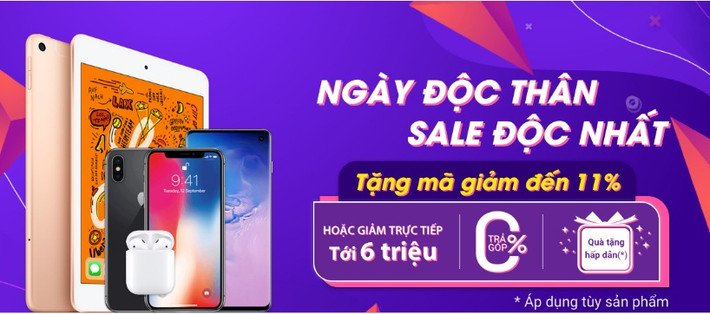 Tương tự, từ 08/11 - 11/11/2019, FPT Shop tung hàng trăm ngàn mã giảm giá đến 11% cho tất cả sản phẩm điện thoại, laptop, máy tính bảng, Apple. Ảnh: FPT.
