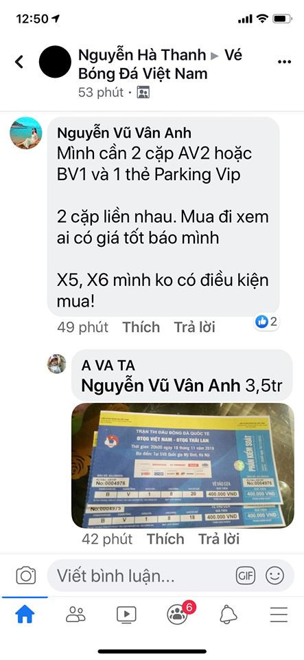 Theo quy định của Liên đoàn bóng đá Việt Nam, vé vào sân xem tuyển Việt Nam thi đấu có 4 mệnh giá: 200.000 đồng, 300.000 đồng, 400.000 đồng và 500.000 đồng, nhưng các loại vé đã được đẩy lên cao ngất ngưởng. Ảnh: FB.