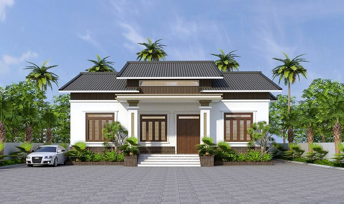 Diện tích đất rộng nên thiết kế tập trung vào khoảng sân rộng và thoáng, để có thể đón nhận được nhiều ánh sáng tự nhiên và gió cho toàn bộ ngôi nhà. Ảnh: Wedo.