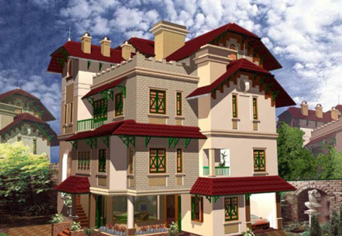 Phần mái được bố trí thêm ống khói mang đậm phong cách Châu Âu. Ảnh: Thietkethicongnhadep.