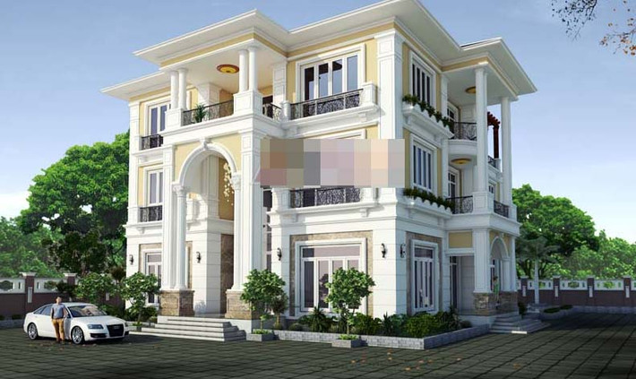 Biệt thự 3 tầng cổ điển thể hiện được tinh hoa cả kiến trúc thời đại thông qua hệ thống cửa nhựa lõi thép chất lượng cao. Ảnh: Angcovat.