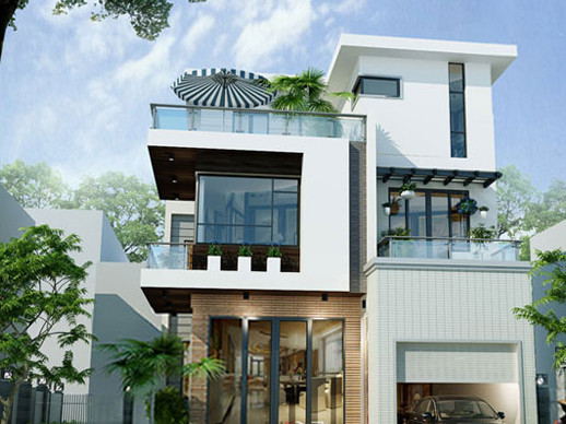 Điểm mạnh trong bố cục kiến trúc biệt thự 2 tầng này là sự giao thoa của nhiều yếu tố như ánh sáng, cây xanh, gió và nước. Ảnh: Maunhadepmoi.