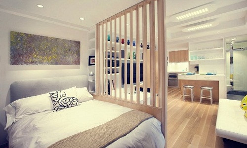Nếu muốn ngăn cách giữa các khu chức năng trong căn hộ chật hẹp thì vách ngăn trang trí là giải pháp thông minh. Nó không chỉ giúp tách biệt các không gian mà còn giúp làm đẹp không gian sống. Ảnh: Chodocu.
