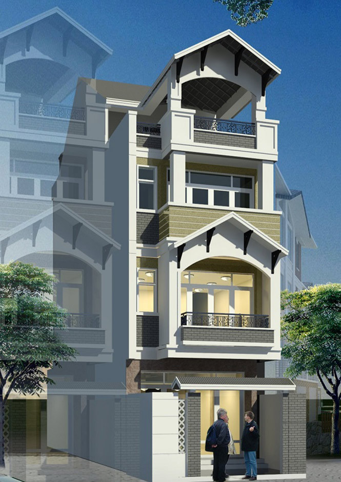 Nét cổ điển hiện ra rõ nét trong từng chi tiết kiến trúc và cách trang trí mặt tiền nhà phố. Ảnh: Thietkexaydung.