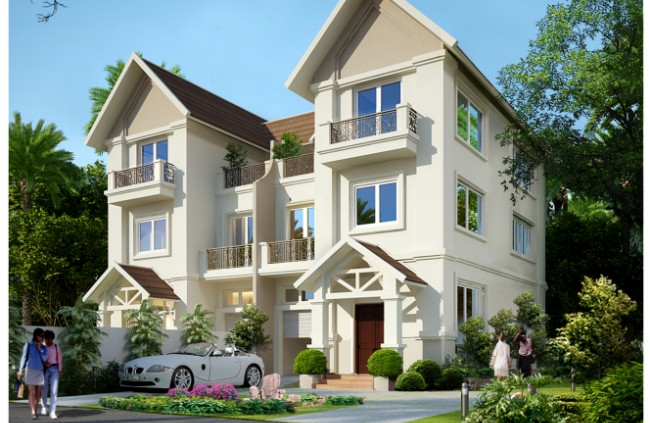 Biệt thự song lập mái thái không cầu kỳ về hoa văn. Ảnh: Bietthuhanoi.