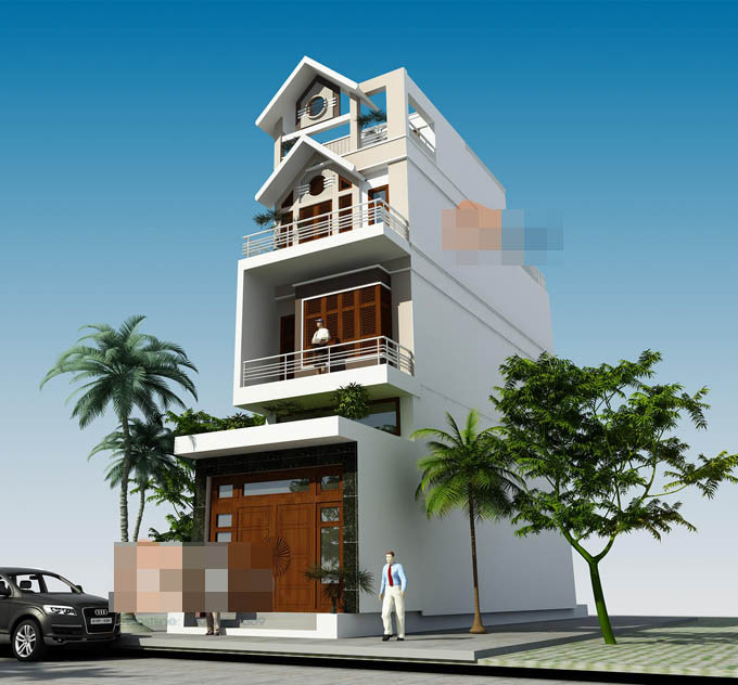 Từ cổng vào là sân trước dùng làm khu vực để xe. Bên trong là không gian phục vụ sinh hoạt chung như phòng khách, bếp...tiếp đến là sân sau nhỏ để lấy ánh sáng. Ảnh: Kientaoviet.