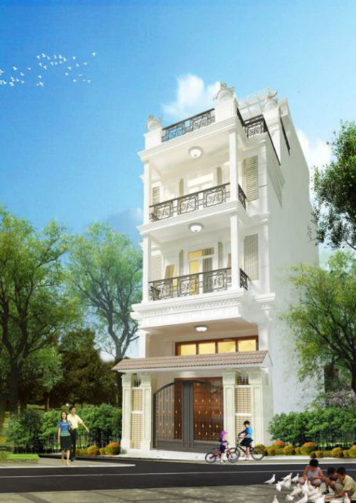 Gam màu trắng sáng và lan can họa tiết là điểm nhấn của căn nhà. Ảnh: Datbinhduong.