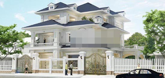 Biệt thự mái thái thanh lịch với tông màu trắng chủ đạo kết hợp màu xanh dương nhã nhặn của hệ mái. Ảnh: Betaviet.