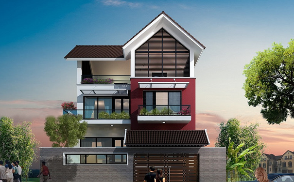 Căn nhà nổi bật với kiến trúc biệt thự hiện đại mái thái Á Đông kiểu nhà ngang cổ nhưng tích hợp không gian mở theo lối biệt thự châu Âu với các hình khối mạnh mẽ hợp với xu hướng ngày nay. Ảnh: Xuongnoithat.