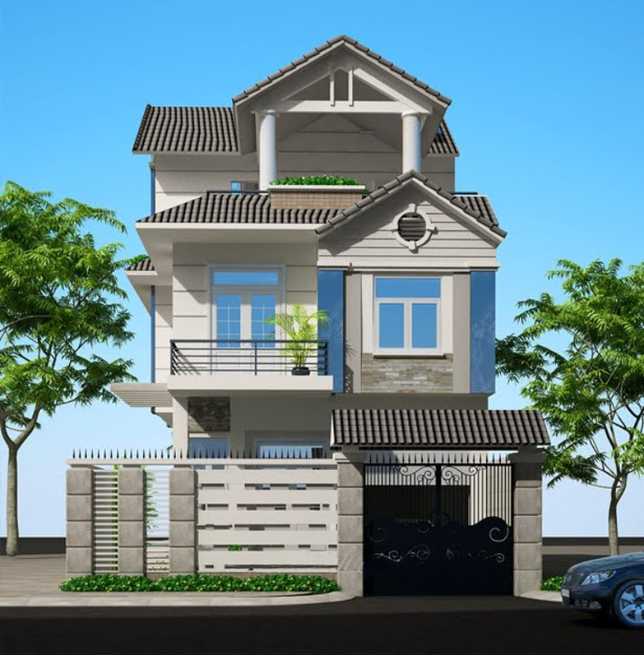 Điểm nhấn của ngôi nhà là gam màu trắng kết hợp màu ghi xám. Ảnh: Thietkenha.