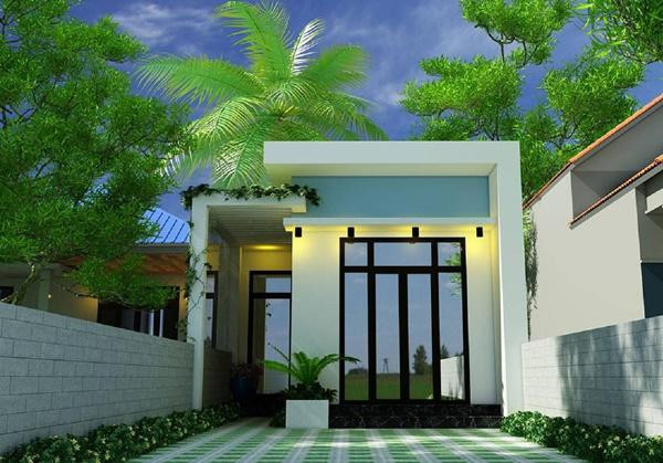 Nhà cấp 4 mái bằng nổi bật với màu sắc hài hòa, kết hợp cùng với cảnh quan thiên nhiên đẹp mắt. Ảnh: Wedo.