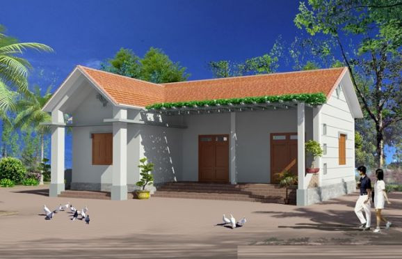 Nhà cấp 4 hiện đại, không lo lỗi mốt là xu hướng được nhiều vợ chồng trẻ quan tâm. Trong ảnh là mẫu nhà phổ biến ở nông thôn. Dàn cây leo trước cửa vừa có tác dụng che nắng, che mưa vừa làm cảnh đẹp mắt. Ảnh: NoithattreVietNam