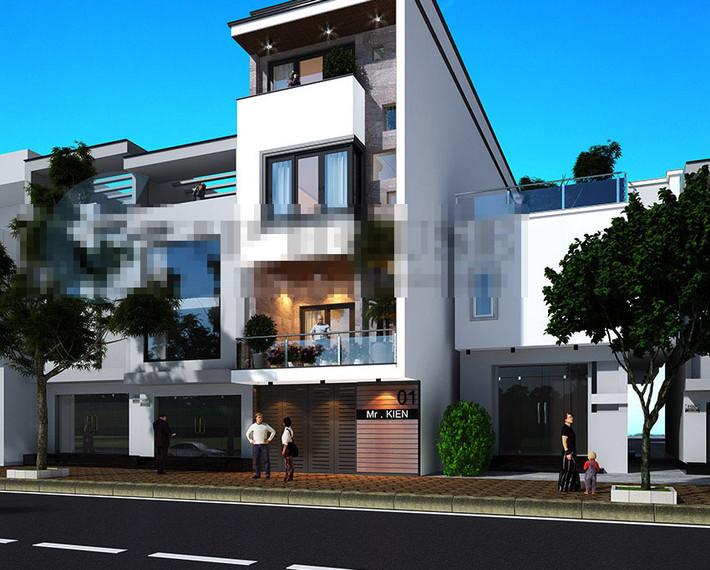 Nhà 4 tầng mái bằng mang nét thoáng đáng và vô cùng sang trọng. Điểm ấn tượng nhất của công trình là sự kết hợp hài hòa các mảng hình khối học tưởng chừng khô khan nhưng rất mềm mại. Ảnh: Viphouse.