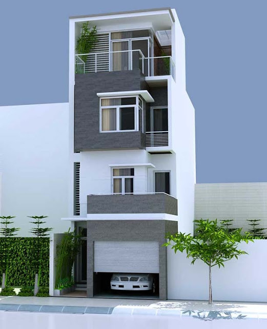 Nhà ống 4 tầng đẹp hiện đại với màu ghi sáng. Ảnh: Xaydungtayho.