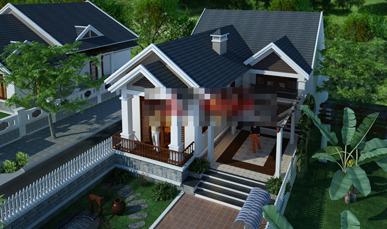 Nhà 1 tầng nổi bần bật giữa hàng cây xanh mướt. Ảnh: Angcovat.