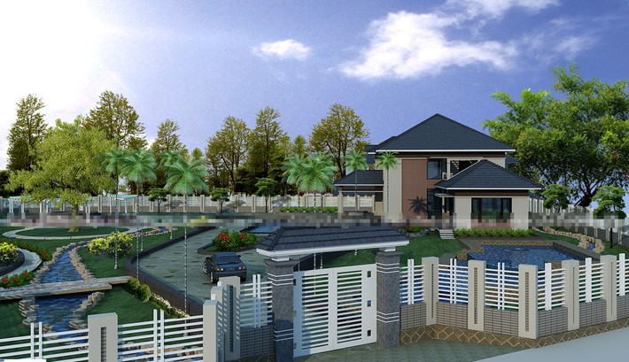 Ngôi biệt thự với khuôn viên rộng 2000 m2 hút mắt với cảnh quan đất trời đậm sắc xanh của thiên nhiên. Cổng chính rộng thoải mái cho ô tô ra vào. Ảnh: Nhadepdonga.
