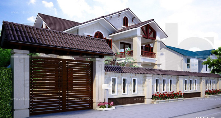 Sắc nâu – trắng chưa bao giờ là lỗi thời trong mọi không gian, nó mang tới vẻ đẹp giản dị mà vô cùng sang trọng cho không gian sân và cổng. Ảnh: Sonha.