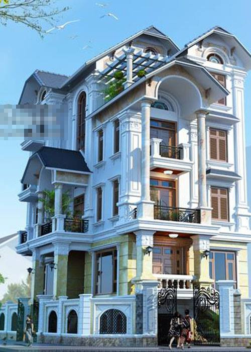 Được thiết kế 4 tầng với 2 mặt tiền, ngôi biệt thự tân cổ điển phô diễn được vẻ đẹp nguy nga và bề thế. Màu sơn trắng trang nhã, giản dị song không kém phần sang trọng. Ảnh: Betaviet