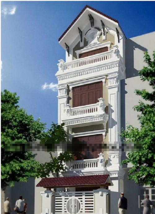 Hình khối và diện mạo của mặt tiền nhà ống kiểu Pháp được bố trí tỷ lệ hài hòa, cân xứng. Ảnh: Thietkenhadepmoi.