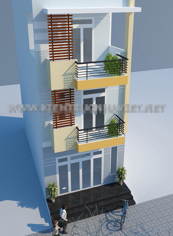 Diện tích đất 56m2 khá lý tưởng để xây dựng nhà ống 3 tầng với chi phí khoảng 600 triệu cho gia đình gồm 4 thành viên sinh sống. Gia chủ chừa 2m làm sân trước tạo sự thông thoáng và là chỗ để xe máy tiện lợi. Ảnh: Kientrucnhaviet.