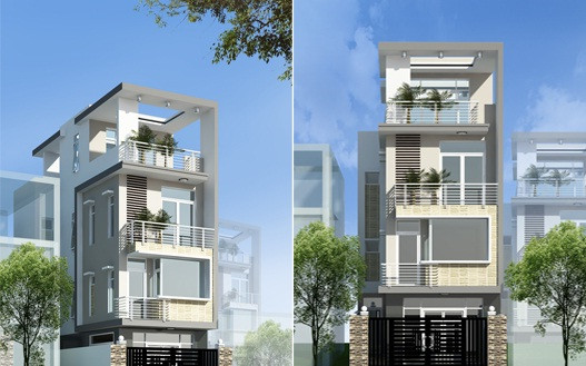 Nhà ống 3 tầng 1 tum sân thượng được thiết kế với không gian mở lưu thông không khí 3 chiều. Ảnh: Kientrucnhadep.