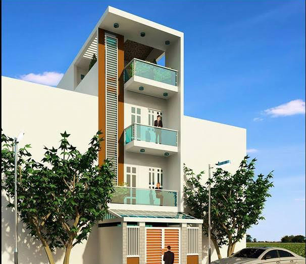 Ngôi nhà có sân trước 3m làm chỗ để xe máy. Phía trên sân trước có mái che kính lấy sáng xuống dưới và che mưa. Phía trong tích hợp giếng trời lấy sáng lớn vào cầu thang. Ảnh: Thietkenhadepmoi.