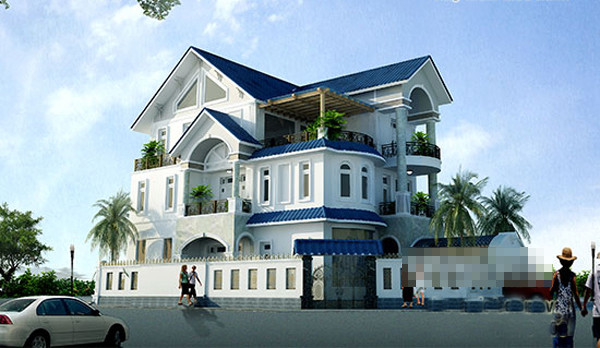Công trình ấn tượng với phong cách hiện đại, mái thái màu xanh đậm. Ảnh: Betaviet.