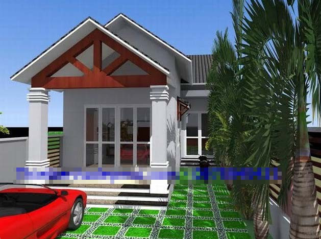 Mẫu nhà mái thái chữ L có phòng bếp liên thông với sân trước hơn 3m để được xe ô tô. Ảnh: Thietkenhadepmoi.